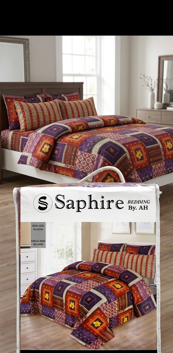 Saphire Elegance Geometric Patchwork Bedding Set