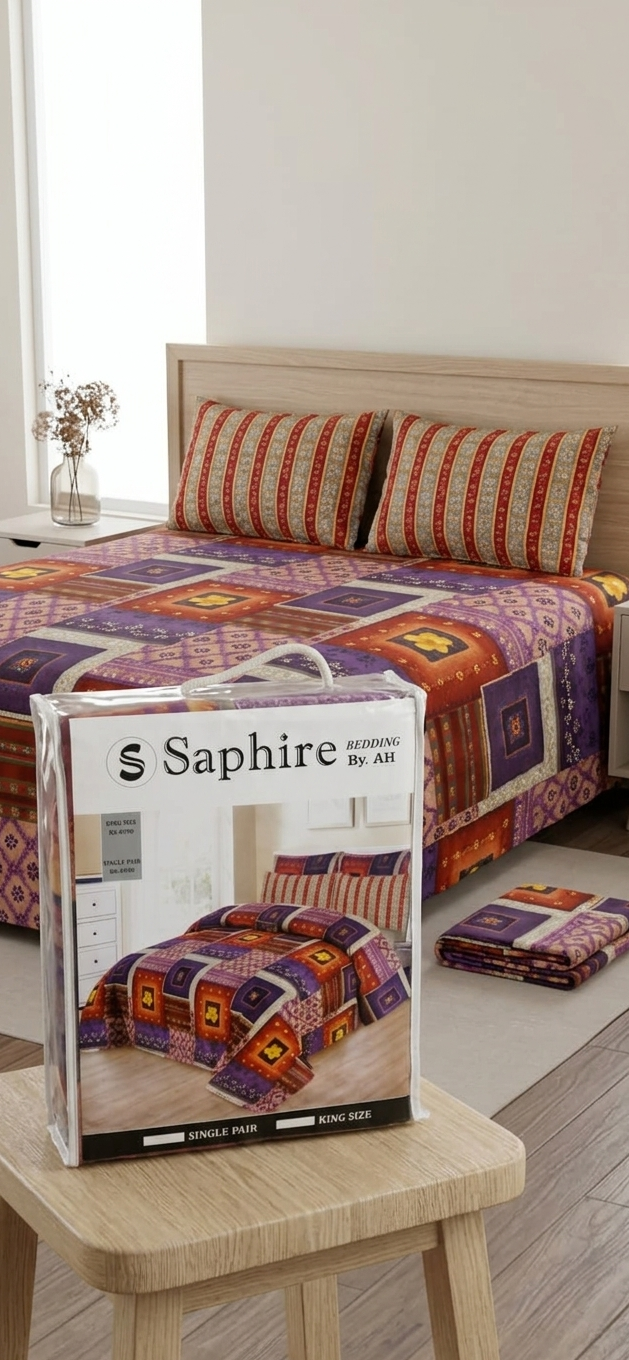 Saphire Elegance Geometric Patchwork Bedding Set